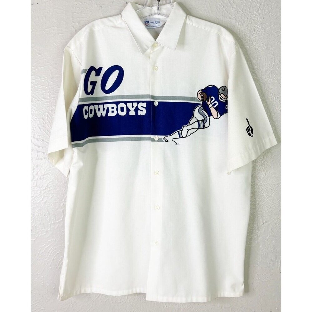 Vintage Rare Cliff Engle Large Dallas Cowboys Short Sleeve Button Shirt EUC